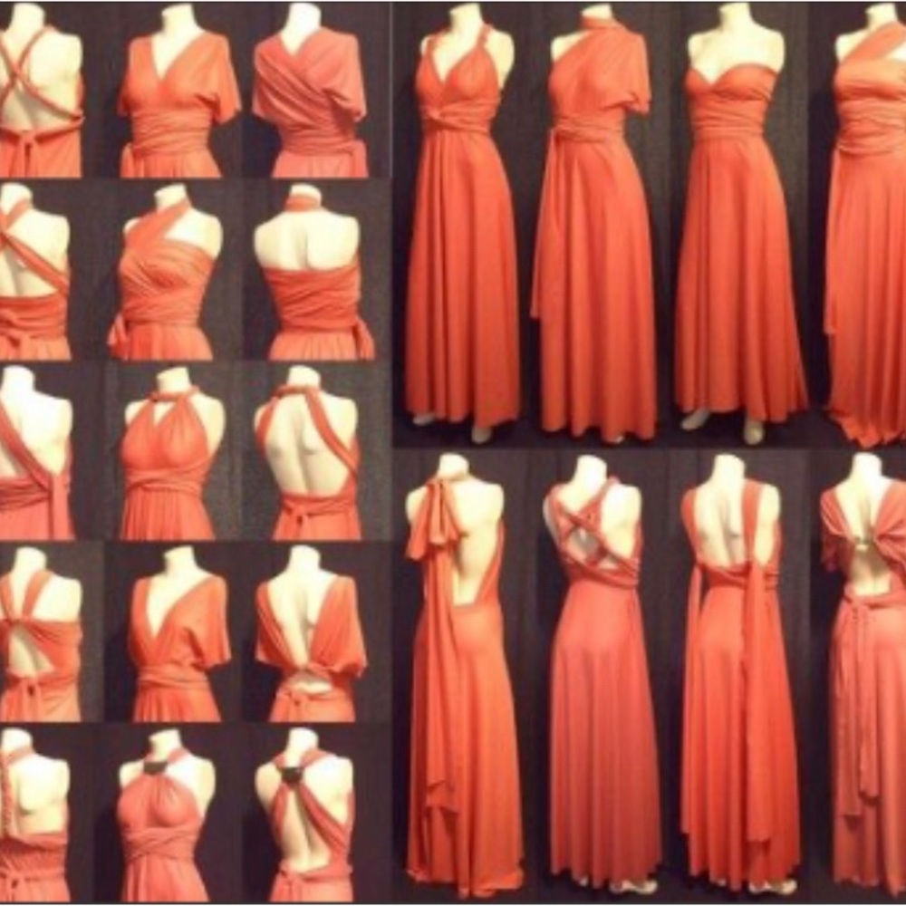 Infinity / Convertible Wrap Salmon Velvet Dress - Picture 5 of 5